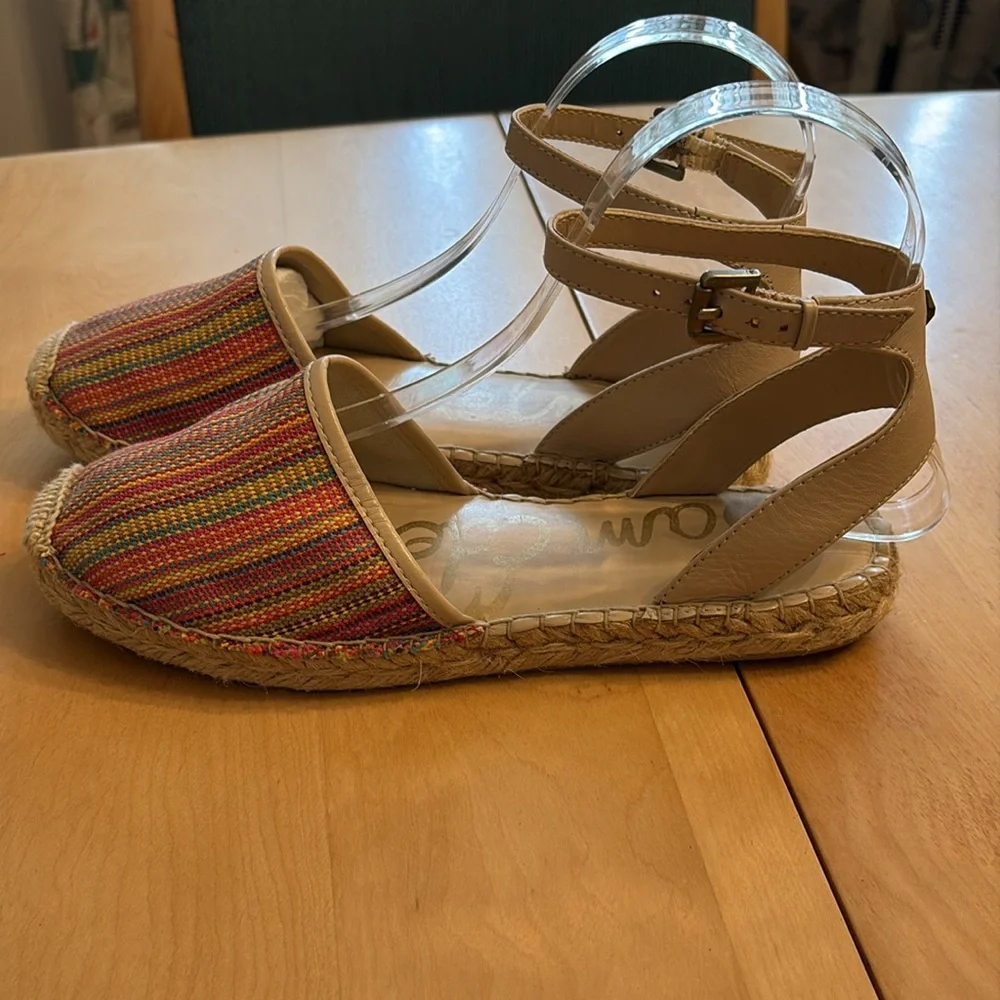 Sam Edelman Vivian Multicolor Striped Espadrille Ankle-Strap Flats. Size 7.5